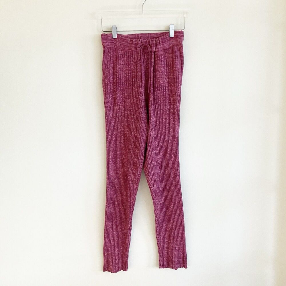 FP Beach Ribbed Knit High Rise Drawstring Pants Size Small Pink Lounge Spring